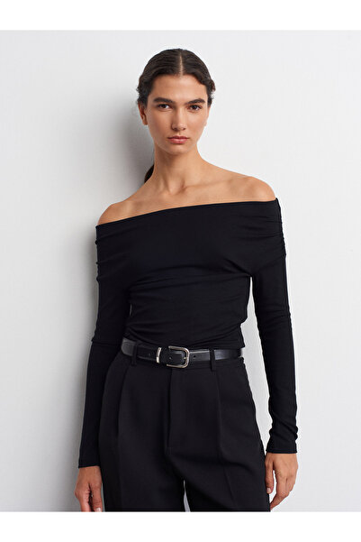 Dilvin 32115 Top cu umăr dezactivat-Negru