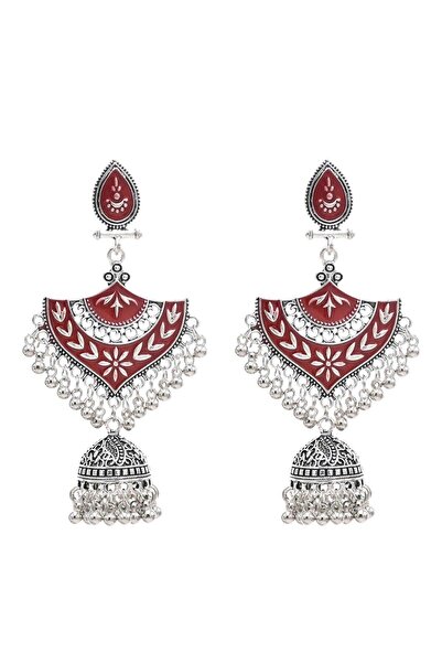 Pursehuit Cercei culoare argintie, stil indian, cu clopoței, perla C2