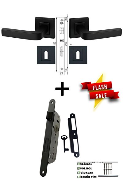Sofuoğlu Seyhan Paslanmaz Çelik Mat Siyah Kare Rozetli Oda Kapı Kolu ve 40mm Siyah Sessiz Oda Kapı Kilidi