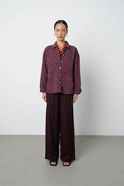 Orfeo Negro Women's Burgundy Color Double Pocket Polka Dot Patterned Shirt - Jacket