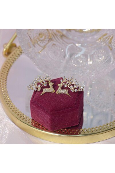 Pursehuit Gold-colored earrings, blown in 14k gold, deer shape, with zirconia stones, Lester C1