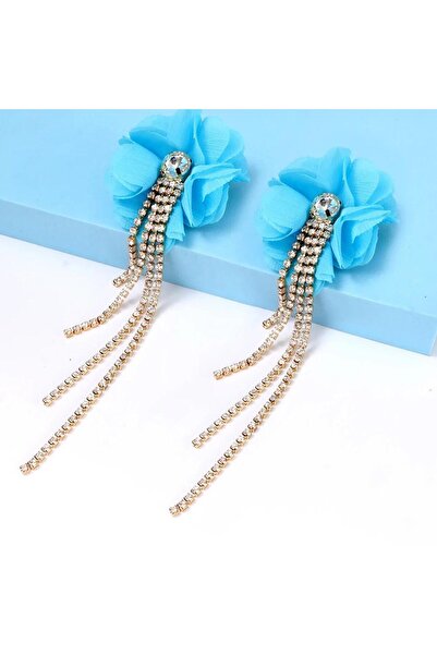 Pursehuit Cercei culoare aurie, formă de floare albastră, cu pietre, Roselill...