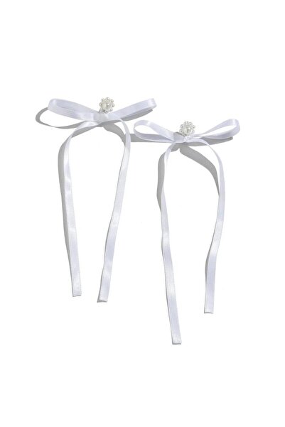 Pursehuit White, long earrings with pearls and bow, Marino C1