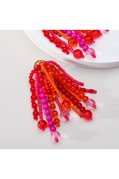 Pursehuit Red, long, beaded earrings, Edvardine C1