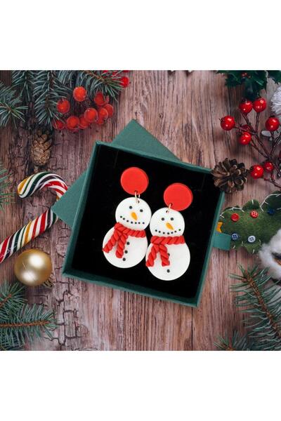 Pursehuit White earrings, snowman shape, plus gift box, Snowman C23