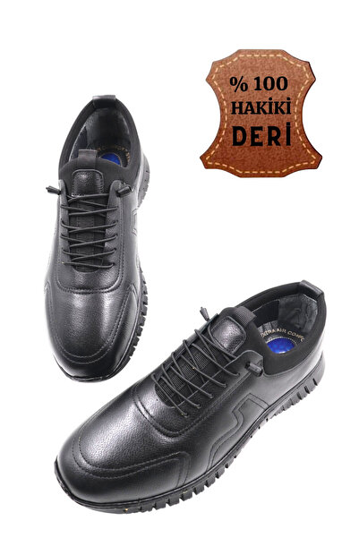 nazenintasarımlar Men's Black Orthopedic Inner and Outer Complete Leather Gel Ultra Comfortable Casual Shoes