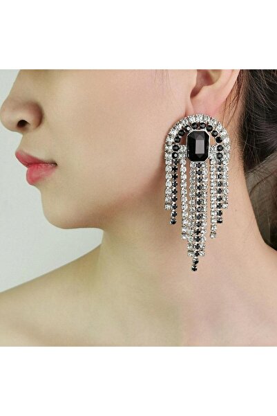 Pursehuit Cercei culoare argintie, masivi, cu franjuri și pietre, Feliza C1