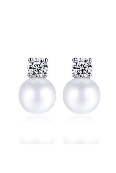 Pursehuit Cercei culoare argintie, cu clipsuri, perlă și piatră de zirconiu, ...