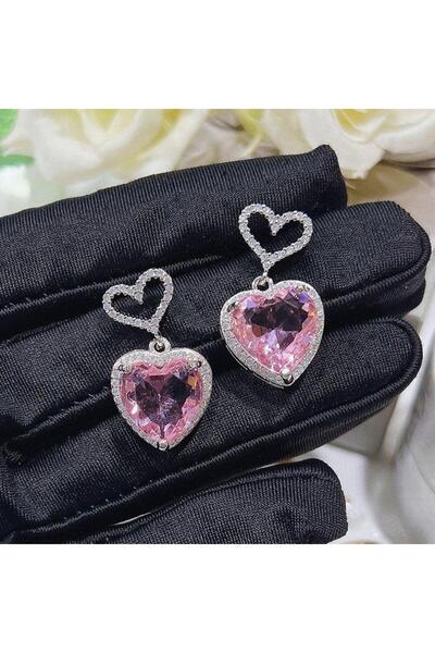 Pursehuit Cercei de culoare argintie, cu pietre de zirconiu, formă de inimă, ...