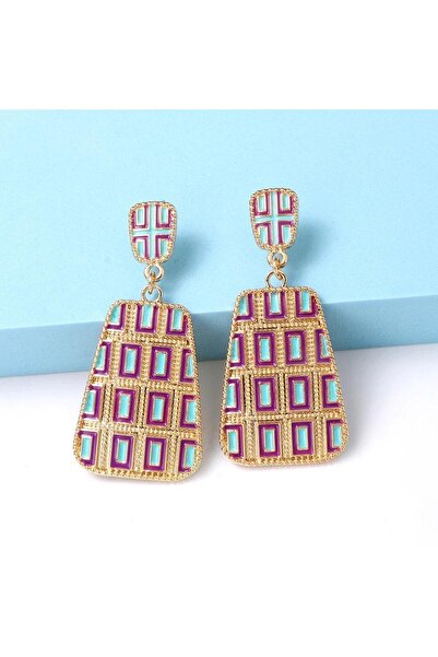 Pursehuit Χρυσά σκουλαρίκια με μπλε ορθογώνια, Henry C5