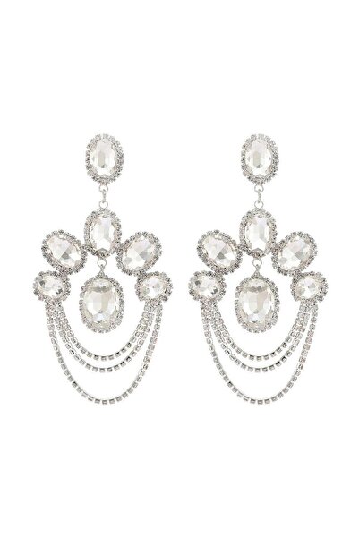 Pursehuit Cercei culoare argintie, stil candelabru, cu pietre, Rhea C3