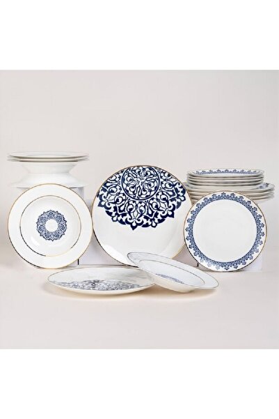 ORIAN طقم عشاء مزخرف باللون الأزرق الداكن، 18 قطعة