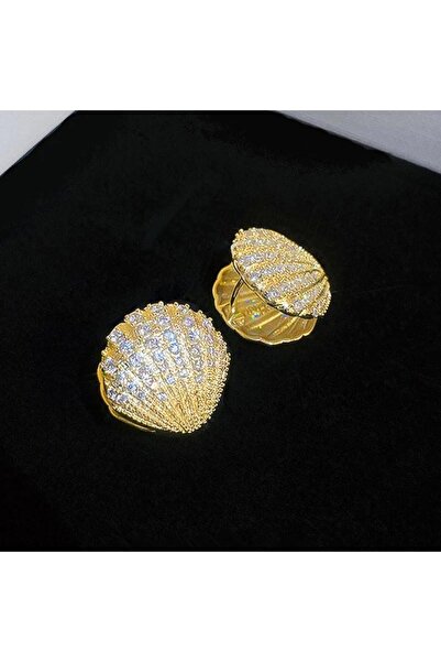 Pursehuit Cercei aurii, formă de scoică, cu pietre de zirconiu, Nathasja C3