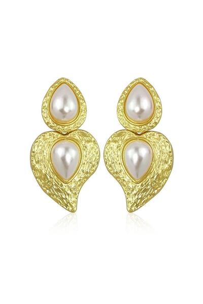 Pursehuit Gold-colored earrings, heart shape, with pearls, Margreth C2