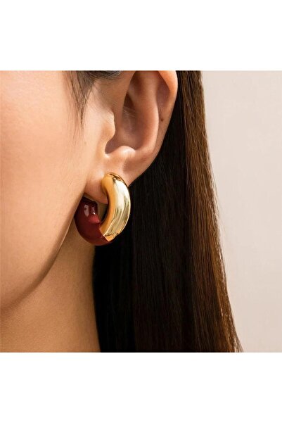 Pursehuit Χρυσά σκουλαρίκια, ημιστρογγυλά, με κόκκινα ένθετα, Remi C1