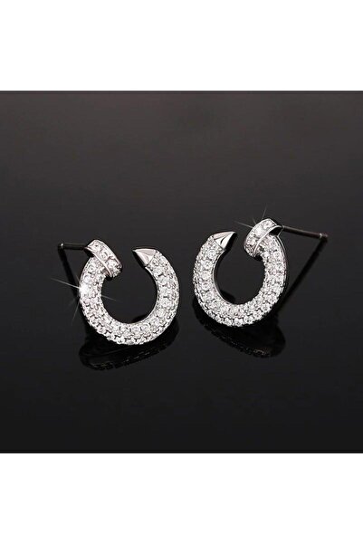 Pursehuit Στρογγυλά ασημένια σκουλαρίκια με πέτρες ζιργκόν, Nea C5