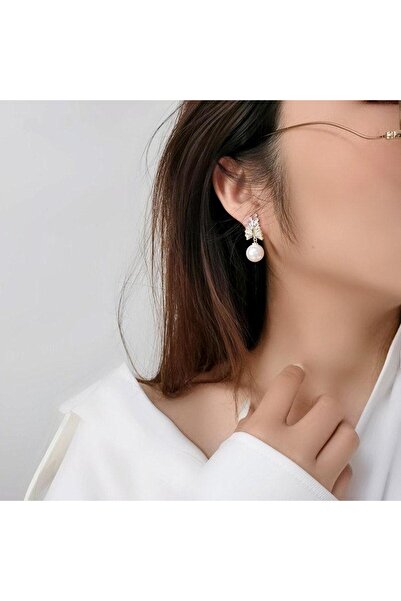 Pursehuit Gold coloured earrings with pearls and zirconia stones, Cory C15