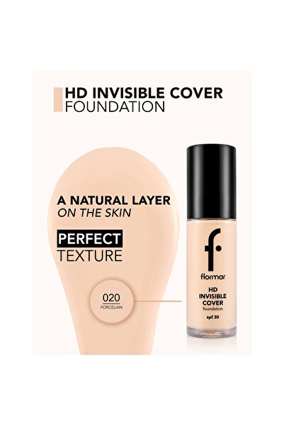 Flormar Invisible Cover HD Foundation, 30g, Shade 20 – Porcelain