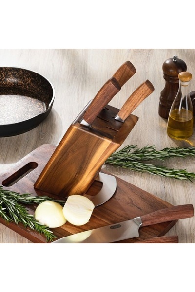 Alberto Acacia Wood Knife Block With 5 Wood Knives Set