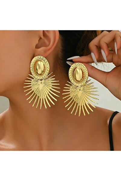 Pursehuit Cercei culoare aurie, cu clipsuri, masivi, formă de soare, Margareta C5