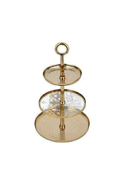 LA MESA Manuscript 3 Tier Cake Stand Gold Colour