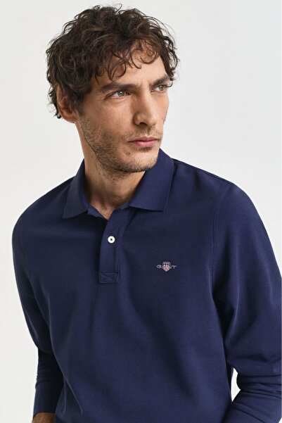 Gant Ανδρικό μπλουζάκι πόλο με μακρύ μανίκι - Μπλε ναυτικό