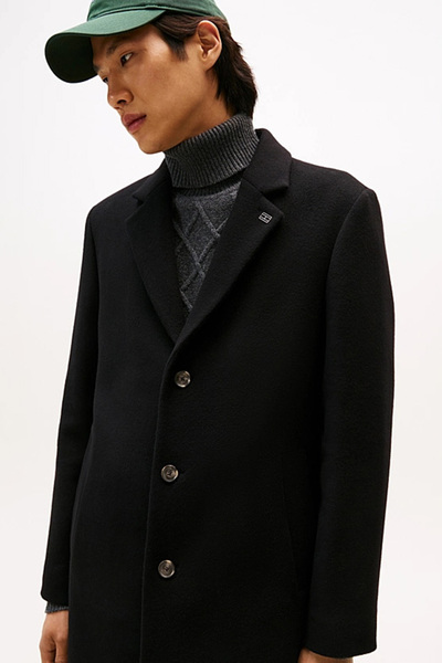 Tommy Hilfiger Erkek Klasik Kesim Yün Karışımlı Palto - Siyah