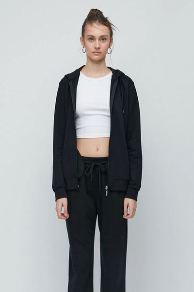 CİDDE Γυναικείο σετ αθλητικής φόρμας με κουκούλα, δύο κλωστές, χωρίς σαρντόν, με φερμουάρ μπροστά και ελαστικό πόδι