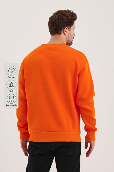 COMBİNE MİCHAİL Ανδρικό φούτερ με λαιμόκοψη σε πορτοκαλί χρώμα