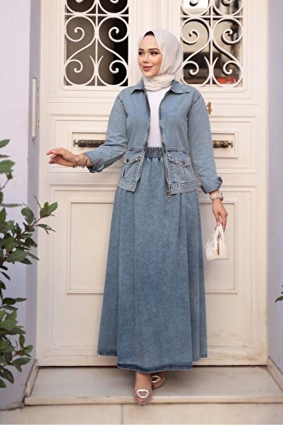 N.S NEVA STYLE طقم مكون من قطعتين من الجينز باللون الأزرق الداكن 44752KM