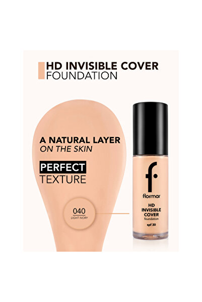 Flormar Invisible Cover HD Foundation, 30g, 040 - Light Ivory
