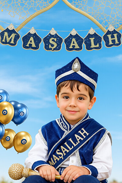 DODOMAR Sünnet Sünnet Maşallah Yazılı Mavi Gold Dekor Bann