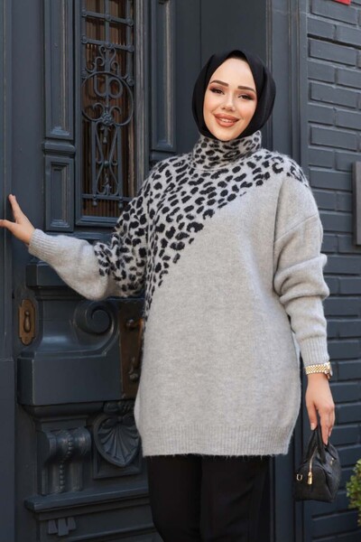 N.S NEVA STYLE Πλεκτό πουλόβερ με σχέδιο γκρι Τούνικ 8818GR