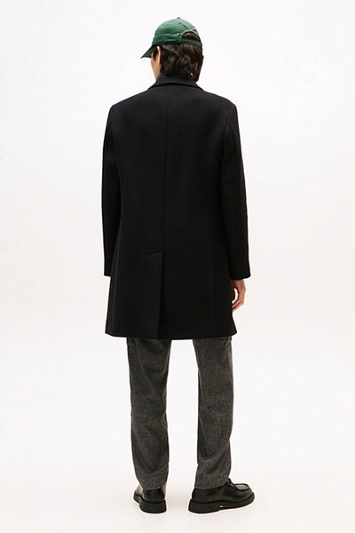 Tommy Hilfiger Erkek Klasik Kesim Yün Karışımlı Palto - Siyah