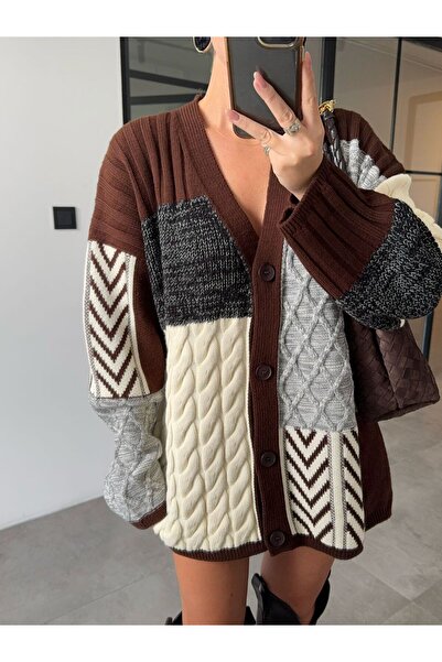 manana fashion Oversize Long Cardigan with Hair Braided Pattern
