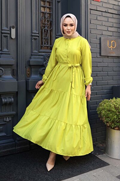 N.S NEVA STYLE Φόρεμα Hijab με κουμπιά σε αστικό κίτρινο χρώμα 30391ASR
