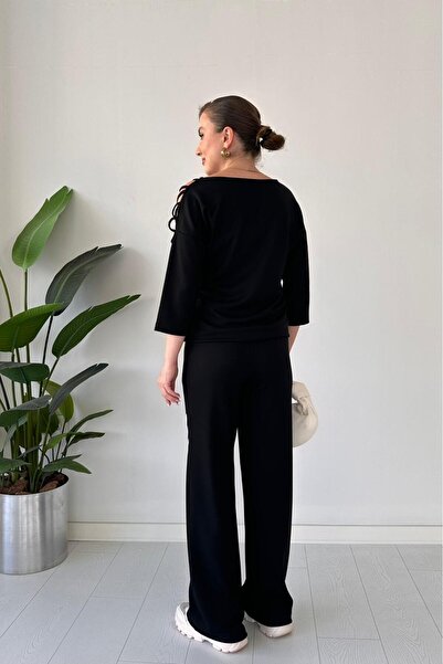 MaziButik Shoulder Design Double Suit Black