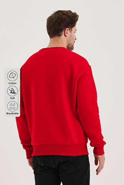 COMBİNE MİCHAİL Men's Crew Neck Casual Red Sweatshirt