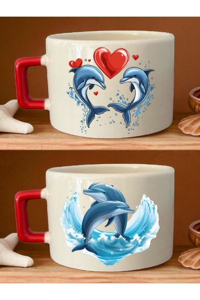 lili hediyelik طقم فناجين قهوة من قطعتين بتصميم دولفين - هدية للأولاد بعمر 10...