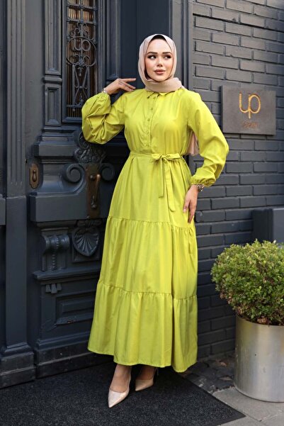 N.S NEVA STYLE Φόρεμα Hijab με κουμπιά σε αστικό κίτρινο χρώμα 30391ASR