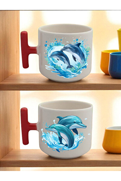 lili hediyelik Dolphins Set of 2 Latte Cups - Gift Mug, Newborn Baby Gift, Newborn Gifts