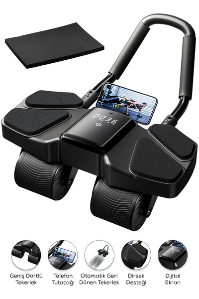 indirimsevinci Dijital Ekranlı 4 Tekerlekli Dirsek Destekli Karın Egzersiz Al...