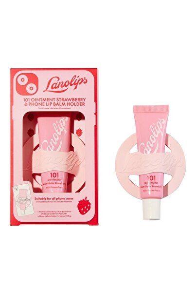 Lanolips 101 مرهم فراولة 10 جرام + حامل مرطب شفاه للهاتف - مرطب متعدد الأغراض