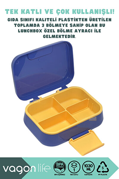 Vagonlife Bento 1030ml Lunchbox New Collection Single Layer 3 Compartments Pp Plastic Lunch Box Food Container