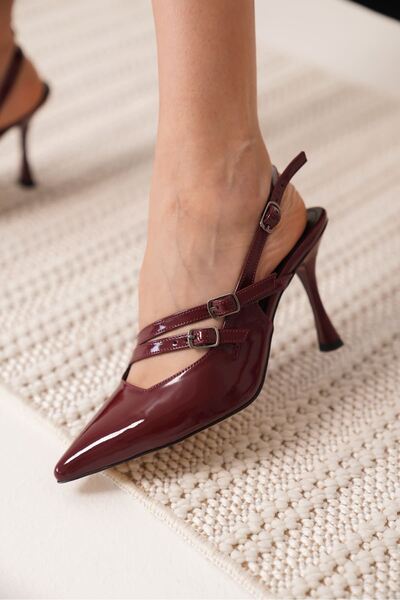 İREM Lenora Women's Burgundy Patent Leather Heeled Shoes