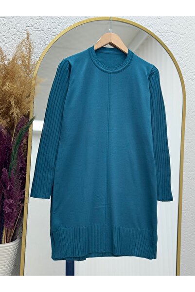 BENAHOLL Lamisa Cold Rope Tunic with Sleeves and Six Ribbed Bottoms-Sy3191 Petrol Green