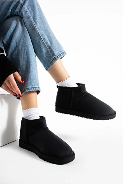 PUSKAS Kadın Kahverengi Süet Ultra Mini Süet Bot Içi Kürklü Kışlık Taban Kısa Düz Topuklu Bot 00211