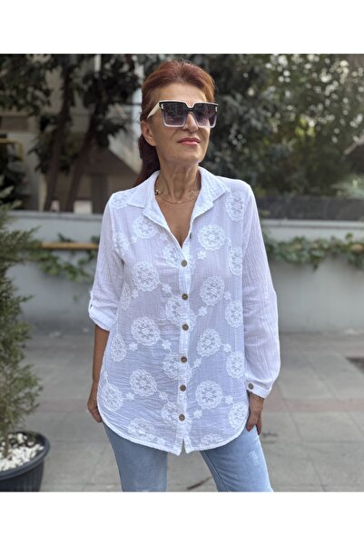 DenizEge Brode Pattern Shirt White