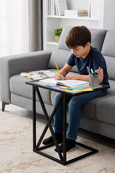 Hitit Dekorasyon Luna – Ödev Sehpası / Ders Çalışma C Sehpa, Siyah Metal & Yo...