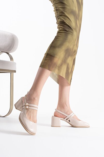 İREM Faye Beige Patent Leather Women's Heeled Shoes